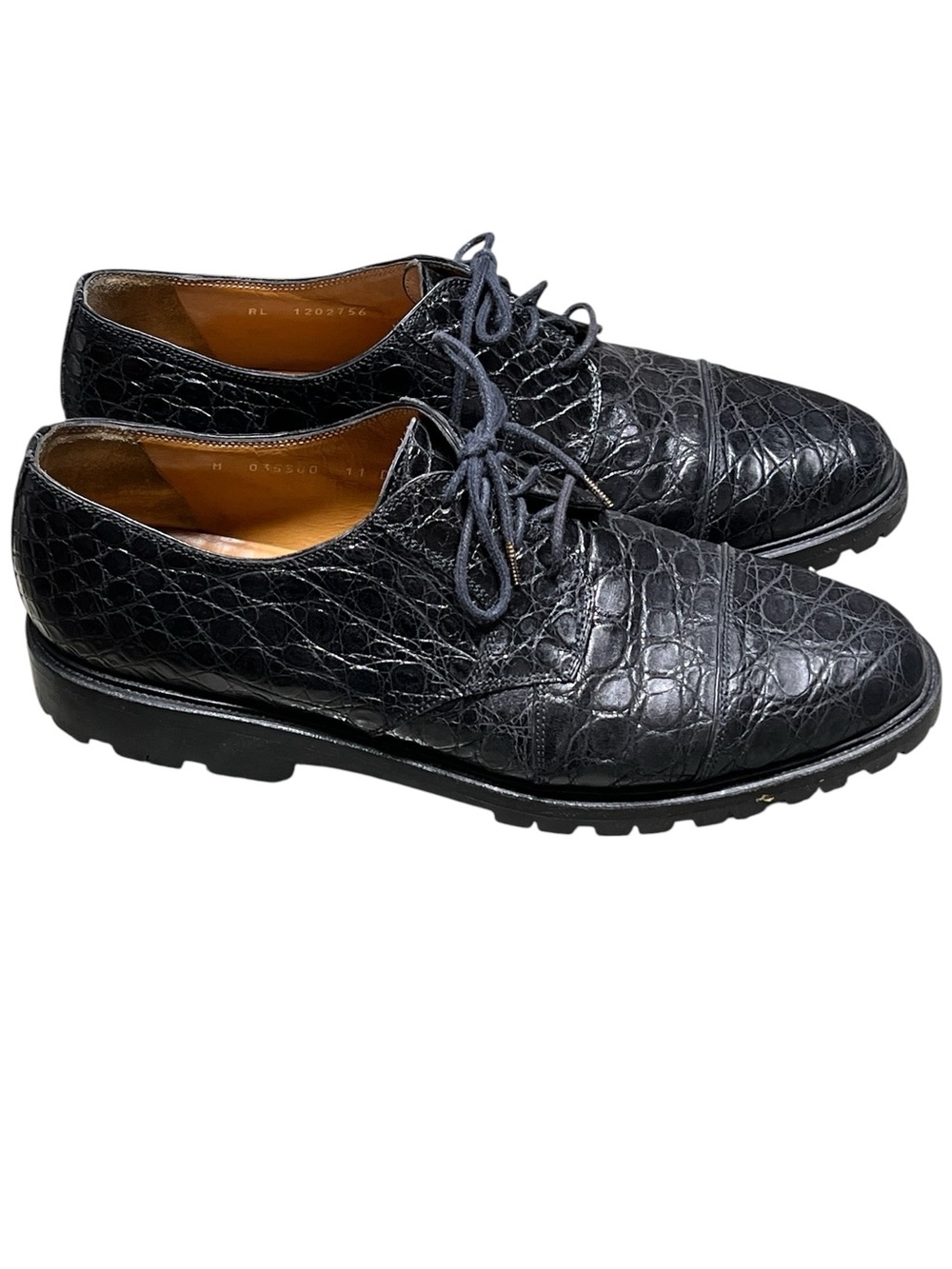 Polo Ralph Lauren black genuine alligator leather lace up derby shoe vibram sole